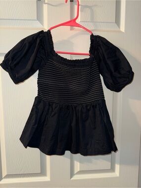 Women’s Black Smocked Peasant Top - Brand